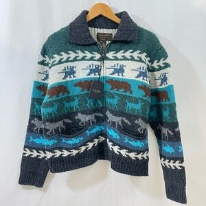 RARE Filson Wool Fair Isle Cardigan Sweater Animal Pattern Made in Italy L NWT